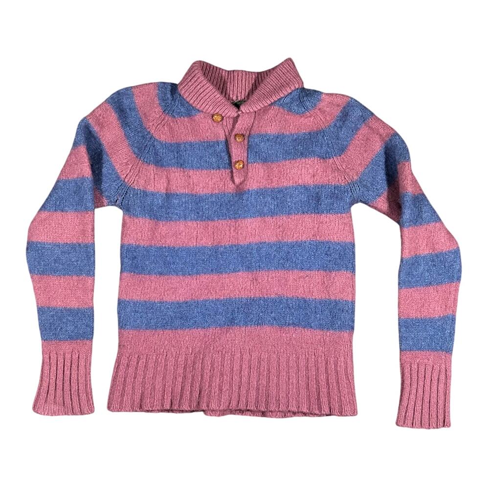 Vintage Women’s Wool Sweater Medium Striped Pink Blue Boston Traders 1/4 Button